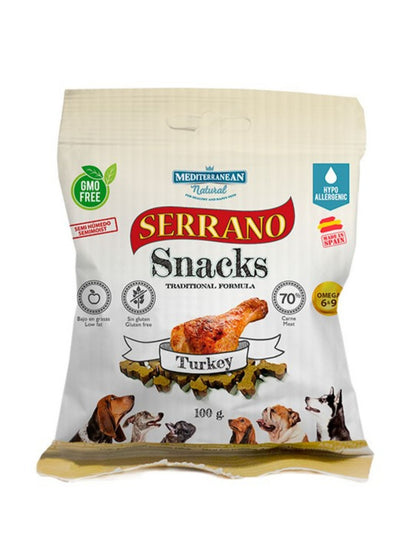 Mediterranean Natural - Snacks Serrano para perros, Pavo, 100 g.