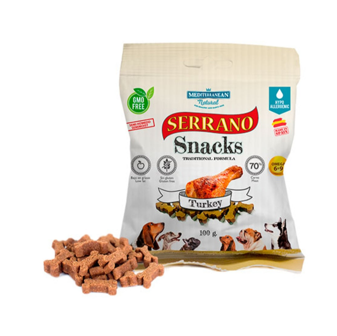 Mediterranean Natural - Snacks Serrano para perros, Pavo, 100 g.