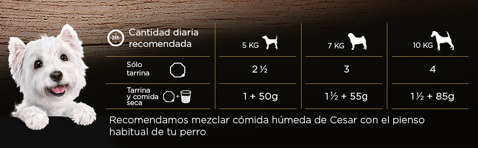 Cesar comida húmeda. Tarrinas de 150g, variedad de sabores.